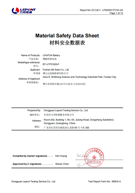 Bit Solar MSDS